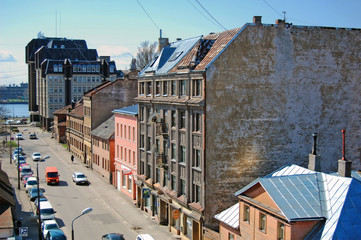 RIGA, LATVIA - APRIL 25, 2019: View to Dzirnavu street (Dzirnavu iela) in Riga centre