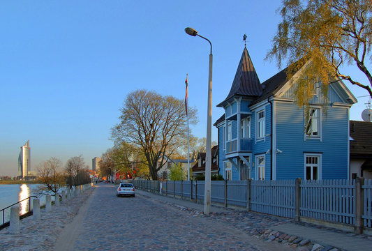 RIGA, LATVIA - APRIL 25, 2019: View to Balasta dam in Kipsala