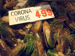 coronavirus infected mussels  at wuhan wet market in china.  The corona virus has possibly come...