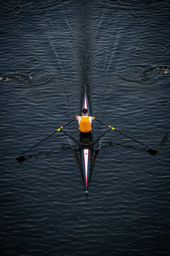 Solo Male Rower in Competition