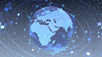 Earth on Digital Network space 3D illustration background Middle East