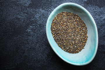 chia seeds (healthy diet) menu concept. food background. top view, copy space