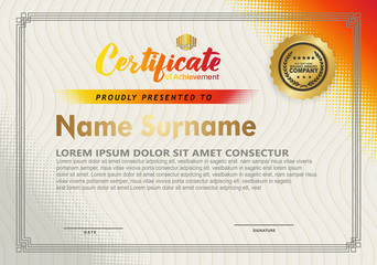 Fototapeta premium Modern certificate template with diagonal halftone ornament on background. vector illustration