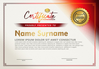 Modern certificate template with diagonal halftone ornament on background. vector illustration