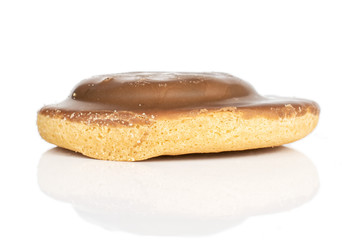 One whole chocolate biscuit isolated on white background