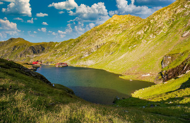 Amazing view of Transfagarasan Balea glacier lake at a bright sunny day, Romania