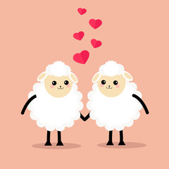 Valentine s day greeting card with funny cartoon sheep and heart
