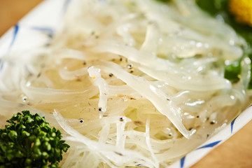 Shirauo sashimi, Japanese fresh raw fish dish 