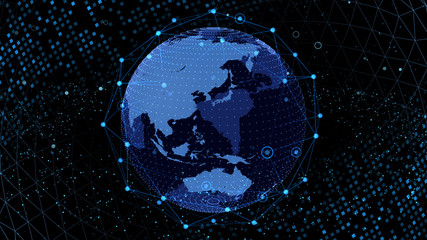 Naklejka premium Earth on Digital Network space 3D illustration background Japan Australia