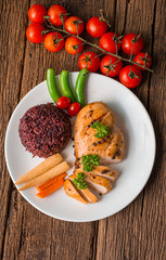 Chicken breast steak and riceberry rice