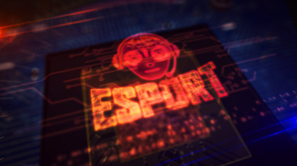 CPU on board with esport cyber games hologram