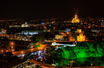 Fototapeta na wymiar Night aerial view of Tbilisi
