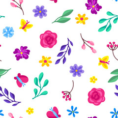 Seamless pattern with spring flowers. Beautiful decorative natural plants.