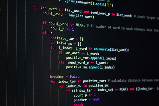 developer software source code screen. programming code. writing script. programmer editing code background