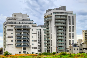 New residential area in Israel. Modern residential apartment buildings and private houses