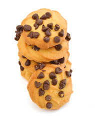 Chocolate chip cookies isolated on white background.