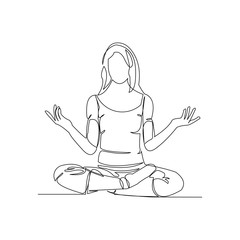 Continuous line drawing of sport woman engaged in yoga. Vector illustration.