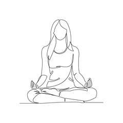 Continuous line drawing of sport woman engaged in yoga. Vector illustration.