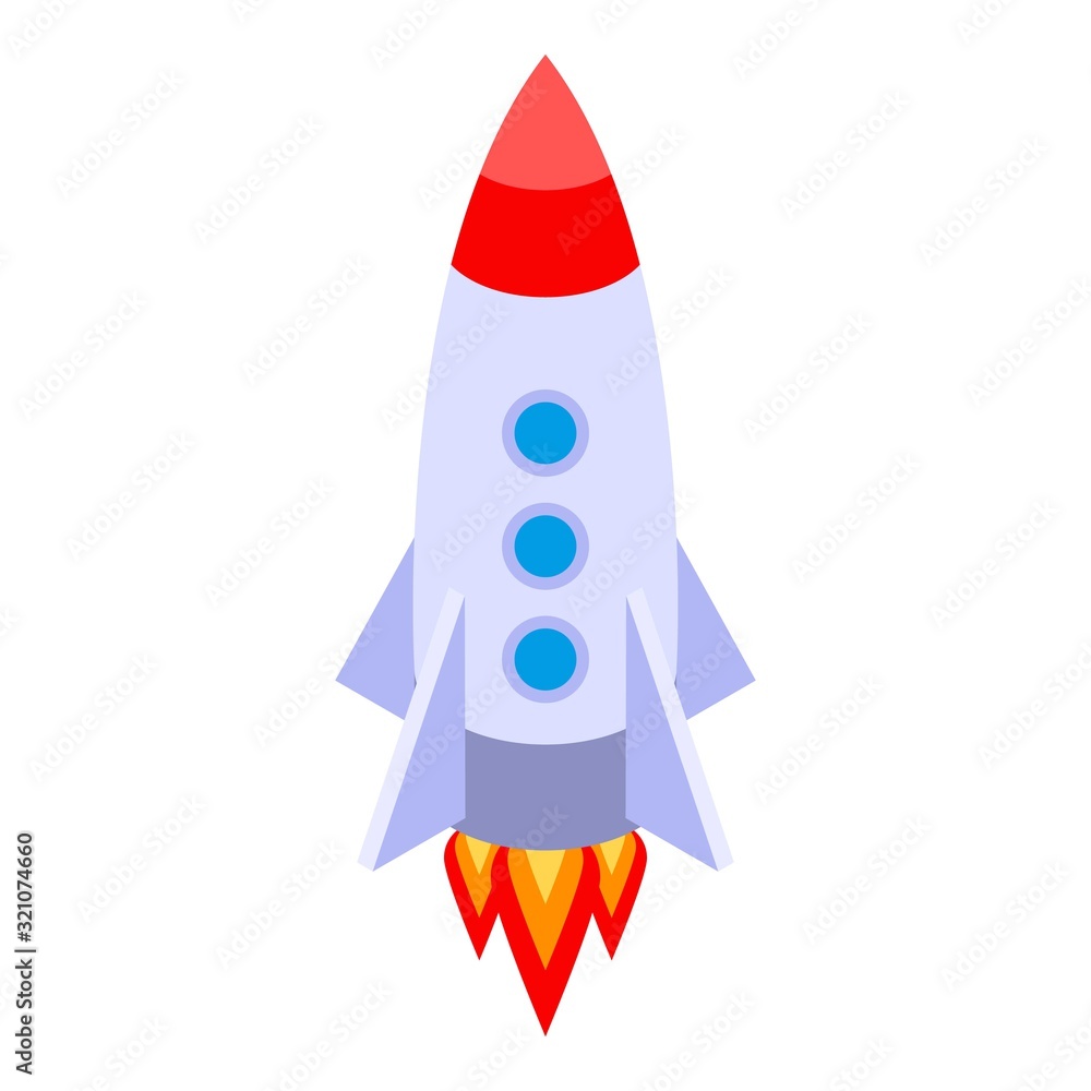Poster startup rocket icon. isometric of startup rocket vector icon for web design isolated on white backgr
