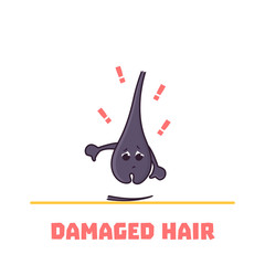 Unhappy damaged hair follicle cartoon character in bad condition. Removal, treatment and transplantation concept. Trichology medical vector illustration.
