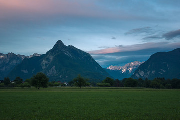 Fototapeta premium Julian Alps during sunset near the city of Bovec, Gorizia, Slovenia
