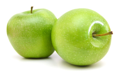 two green apple fruits isolated on white background