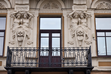  Balcony and sculptures on facade, St. Petersburg, Russia
