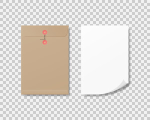 Blank a4 paper and paper envelope mockup. Mockup vector isolated. Template design. Realistic vector illustration.