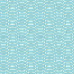 Vector abstract geometric wavy line pattern, sea and summer mood on turquoise background. Beachy costal design for your holiday. Nature background. Print, fabric, stationary.