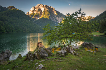 Lago del Predil mountain lake near Cave del Predil, Italy