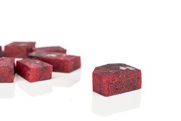 Group of six pieces of raw sweet beetroot isolated on white background