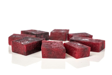 Group of eight pieces of raw sweet beetroot isolated on white background
