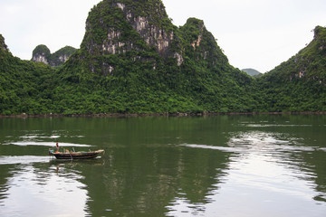 Man in boat ha long bay