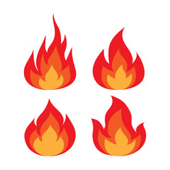 Red and orange fire flames set icon. The concept for a flat logo or power to success goal.