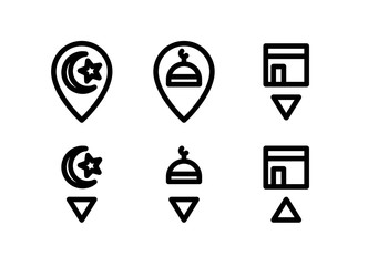 Mosque Location, Navigation, Map & Qibla Icon. Islamic & Ramadan Icon Set Vector Logo Symbol.