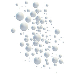 White Sphere on white background. Abstract of chaotic low poly shapes. Sphere mockup. Realistic spheres of shower bubbles for web design. 3d illustration