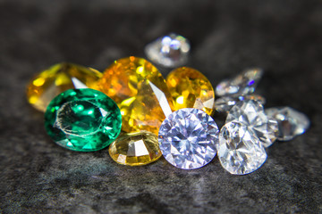 Natural Sapphire gemstone, Jewel or gems on black shine color, Collection of many different natural gemstones amethyst,