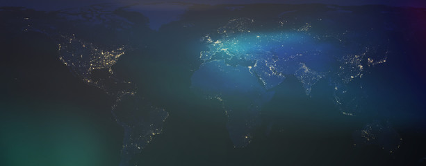 city lights world map at night 3d-illustration. elements of this image furnished by NASA