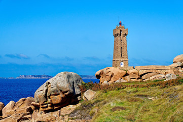 Phare de Men Ruz. Ploumanac’h, GR34, Perros-Guirec, Côtes-d'Armor, Bretagne, France	