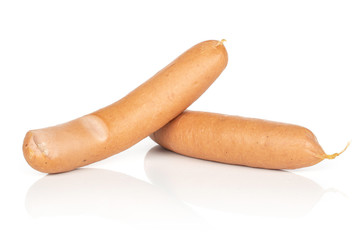 Group of two whole pork frankfurt sausage isolated on white background