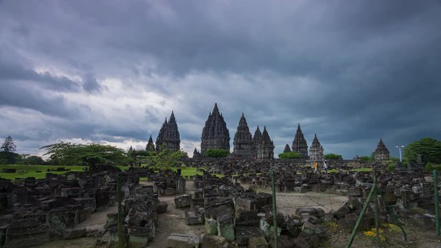 4K.Time lapse Prambanan temple at Yogyakarta in Indonesia 
