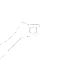 Human hand in a showing size gesture with arrow. Hand drawn linear sketch. Black silhouette on white background.