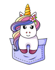 Pocket unicorn. Vector illustration isolated on white background