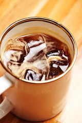 Iced coffee in mug cup