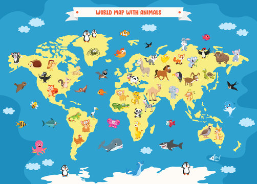 World Map With Cartoon Animals