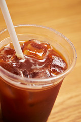 Iced coffee in plastic cup