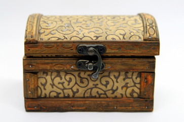vintage wooden chest on white background
