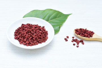 Achiote seed called Bixa orellana of America, used to flavor food