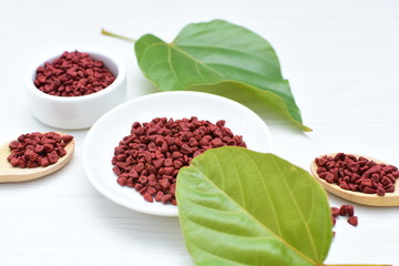 Achiote seed called Bixa orellana of America, used to flavor food