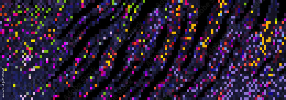 Poster abstract background with glitch effect. particles move in space.